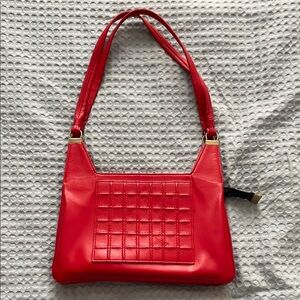 Vintage Red Leather Quilted Shoulder Bag